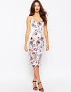 Asos Hitchcock Midi Pencil Dress In Placed Peony Floral - Multi