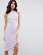 Asos Lace High Neck Wrap Skirt Midi Dress - Purple