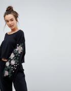 Asos Lounge Embroidered Fluted Sleeve Sweat - Black