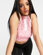 Flounce London Gym High Neck Crop Top With Logo Zip In Log Print-multi