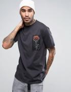 Asos Longline T-shirt With Rose Chest Print - Gray