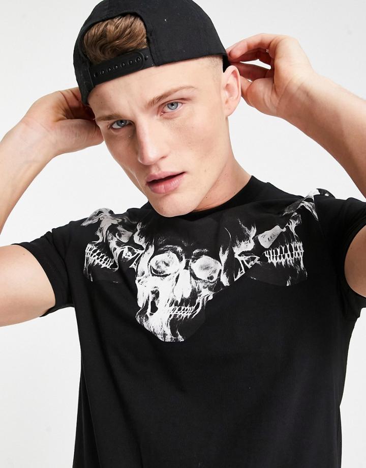 River Island Skull Print T-shirt In Black