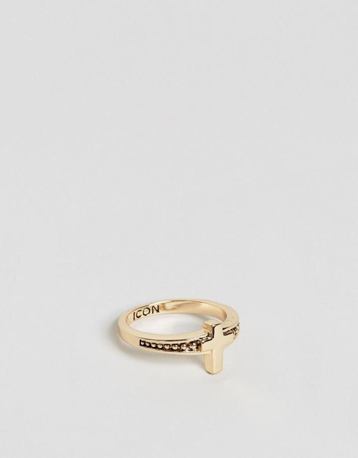 Icon Brand Cross Wrap Ring In Antique Gold - Gold