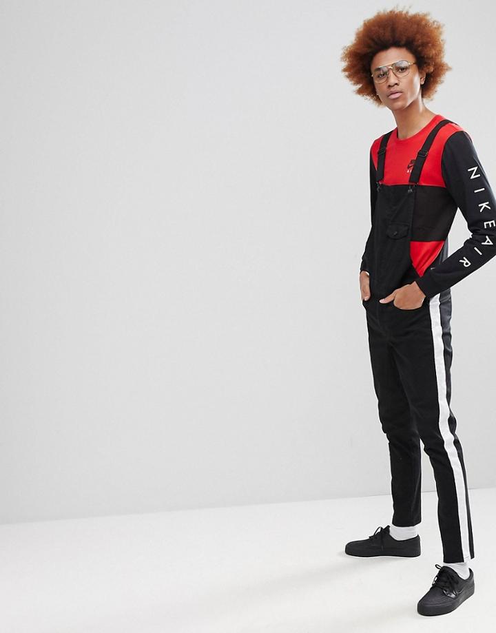 Asos Skinny Overalls With White Side Stripe In Black - Black