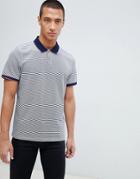 Ted Baker Jersey Polo Shirt In Navy Stripe With Contrast Collar - Navy