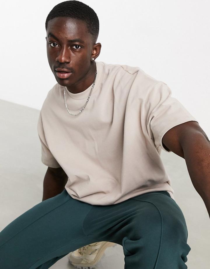 Asos Design Oversized Heavyweight T-shirt In Beige-neutral