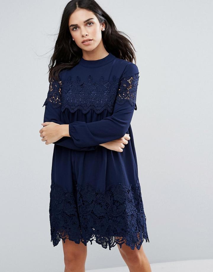 Fashion Union Lace Smock Dress - Black