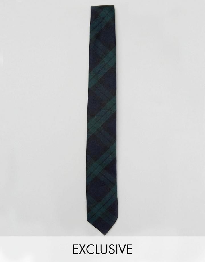 Noose & Monkey Blade Tie In Plaid - Green