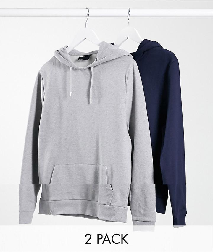 Asos Design Hoodie 2 Pack In Navy / Heather Gray - Multi