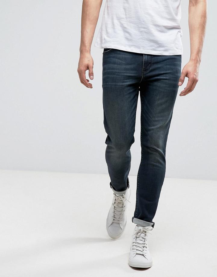 Asos Skinny Ankle Grazer Jeans With Dirty Blue Wash - Blue