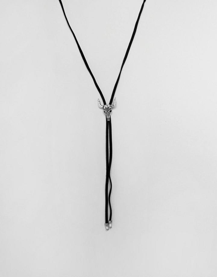 Asos Design Bolo Necklace In Black With Rams Head - Black