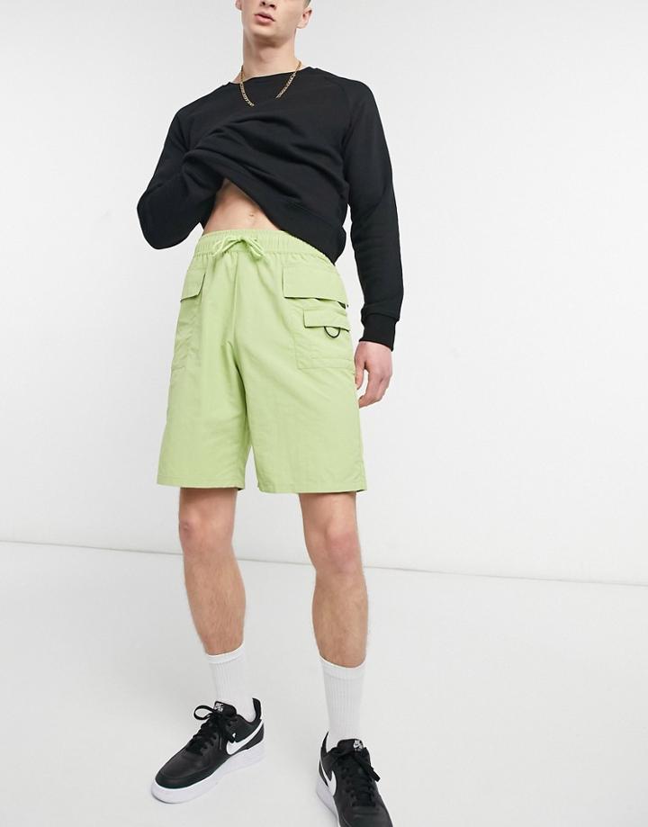 Asos Design Cargo Shorts In Light Green Nylon