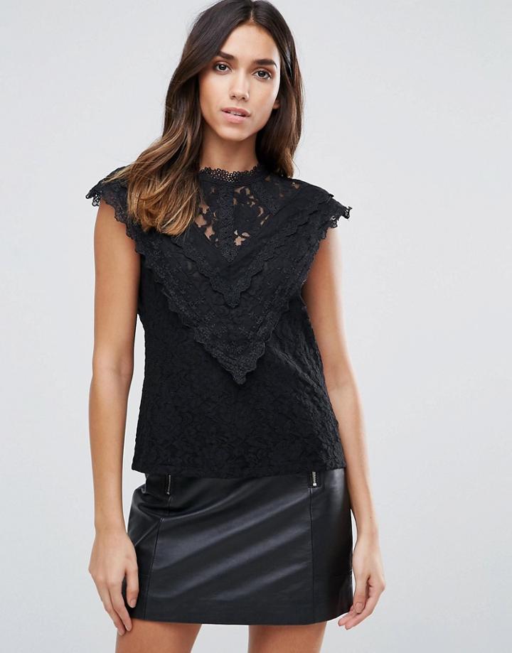 Amy Lynn Crochet Lace Top With Ruffle Detail - White