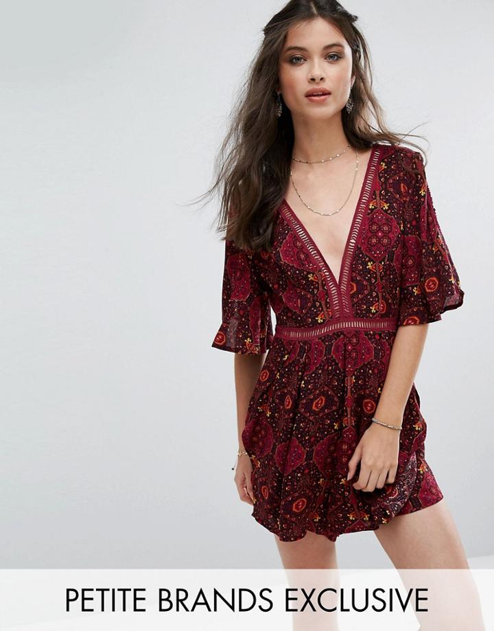 Sisters Of The Tribe Crochet Insert Romper In Geo Print - Multi