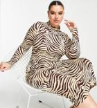 Asos Design Curve High Neck Midi Column Dress In Tiger Print-multi