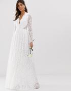 Asos Edition V Neck Lace Wedding Dress - White