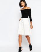 Vero Moda Button Front Denim A Line Skirt - White