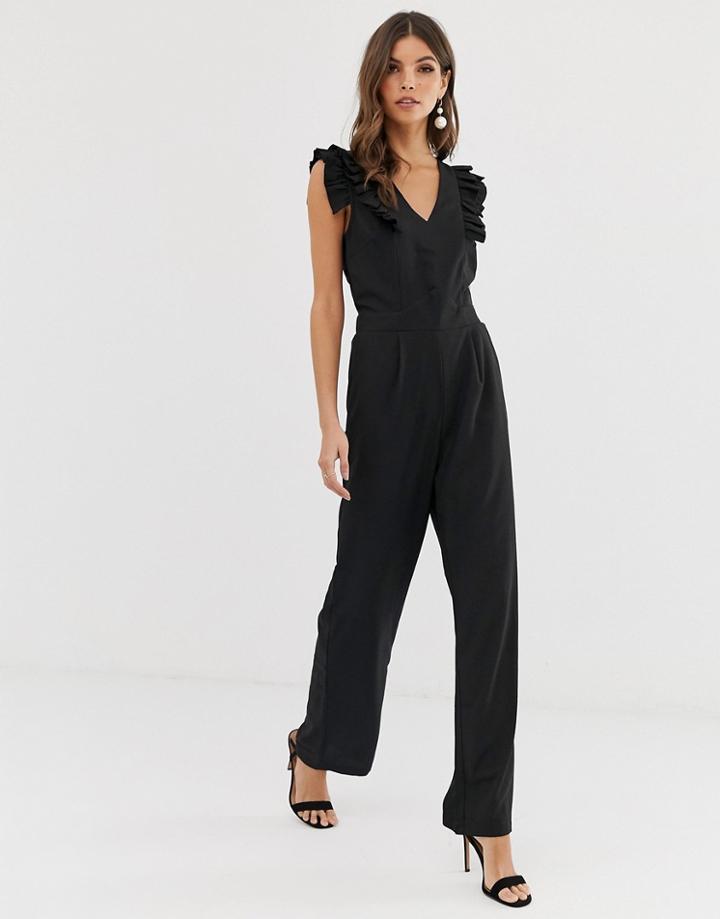 Y.a.s Frill Shoulder Detail Jumpsuit - Black