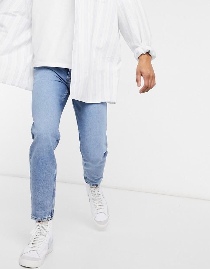 Asos Design Organic Cotton Blend Classic Rigid Jeans In Light Wash Blue