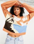Asos Design Sweater With Scenic Pattern-orange