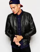 Selected Homme Leather Bomber Jacket - Black