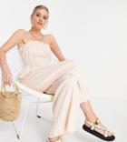 Asos Design Tall Cami Frill Edge Textured Jumpsuit In Pale Pink-orange