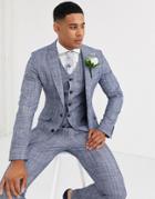 Asos Design Wedding Super Skinny Suit Jacket In Dark Blue Crosshatch-navy