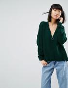 Asos Oversized Cardigan With Zip Front - Green
