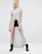 Nytt Kyree Splic Open Front Maxi Top In Gray - Gray