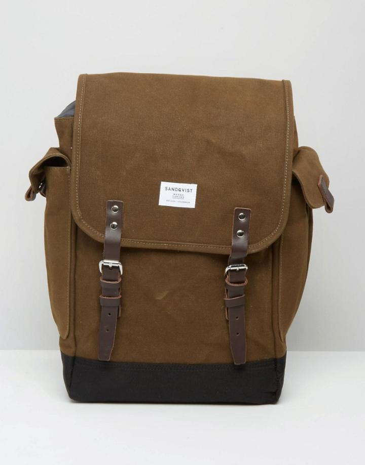 Sandqvist Bob Backpack In Waxed Canvas - Green