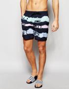 Asos Mid Length Swim Shorts With Pastel Tye Dye Stripe - Black