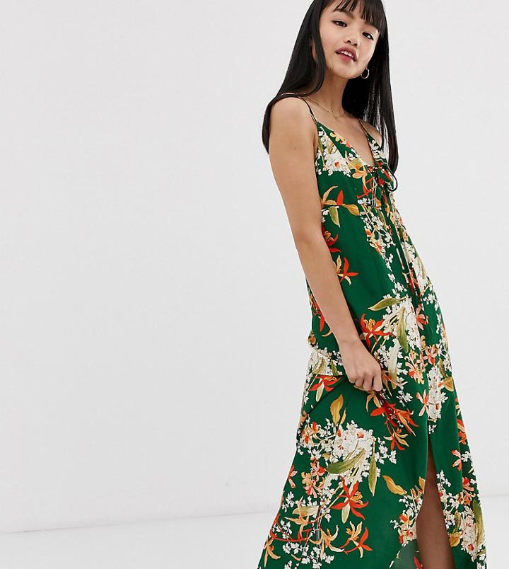 Brave Soul Petite Polly Maxi Dress In Floral Print - Green