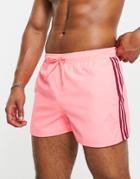 Adidas Swim 3-stripes Swim Shorts In Pink
