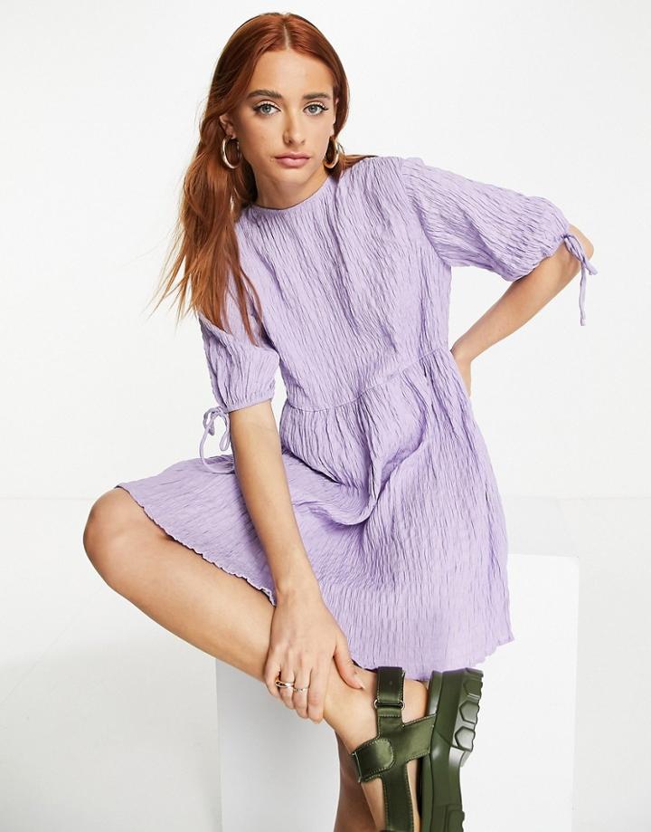 Lola May Textured Smock Dress In Lavender-purple
