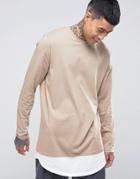 Asos Super Longline Long Sleeve T-shirt With Double Layer Curve Hem In