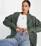 Asos Design Tall Super Oversized Zip Through Hoodie In Khaki-green