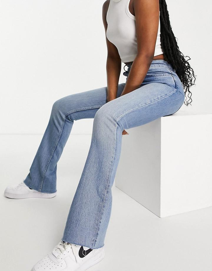 Asos Design High Rise '70s Stretch Flare Jeans In Lightwash-blues
