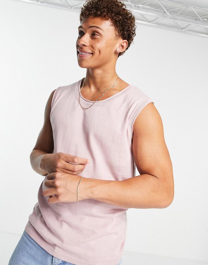 Asos Design Knit Cotton Tank In Pink