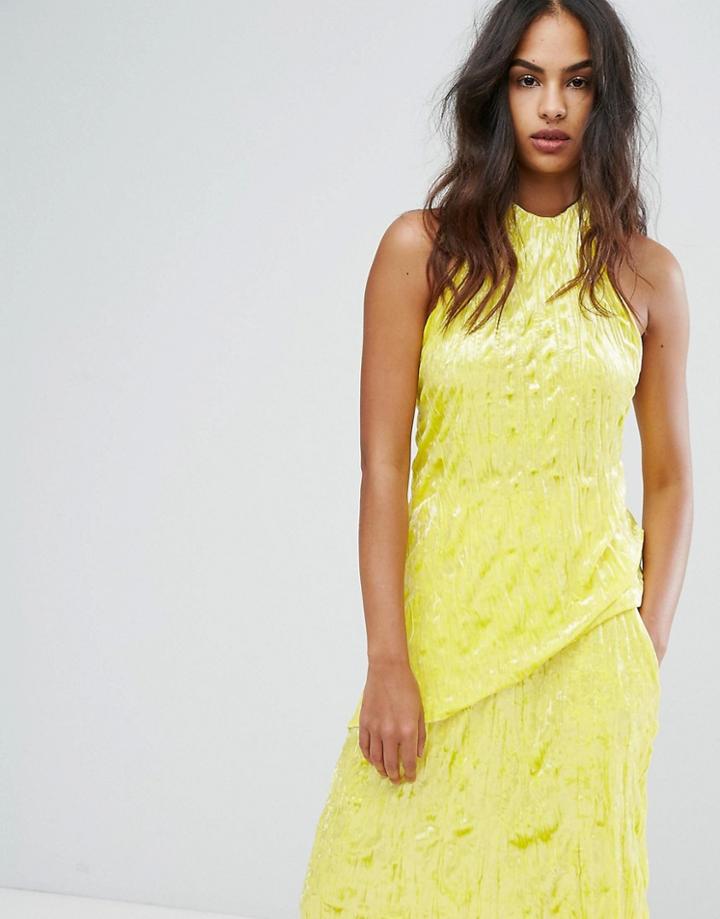 Warehouse Premium Crushed Velvet Halter Neck Top - Yellow