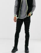 Asos Design Skinny Jeans In Black With Neon Stitch - Black