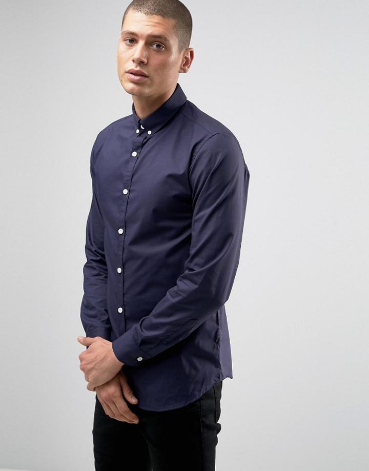 Selected Luca Smart Slim Shirt With Contrast Buttons - Navy