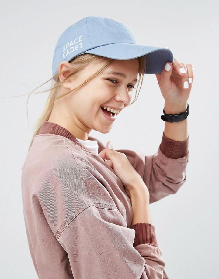 Asos Washed Baseball Cap With Space Cadet Slogan - Blue