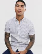 Jack & Jones Short Sleeve Slim Fit Shirt In Blue Stripe