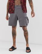 Asos Design Cargo Shorts In Gray With 3d Pockets