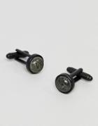 Icon Brand Premium Black Cufflinks With Pyrite Set Stones - Black