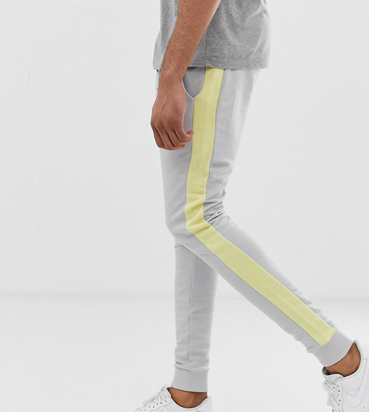 Asos Design Tall Skinny Sweatpants With Side Stripe In Gray - Gray