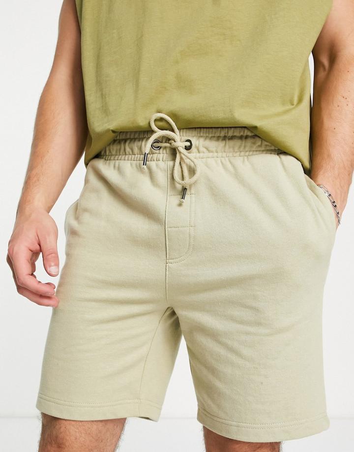 Brave Soul Jersey Shorts In Pale Olive-green