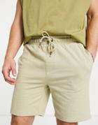 Brave Soul Jersey Shorts In Pale Olive-green