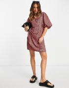Vero Moda Satin Wrap Front Mini Dress In Bright Leopard Print-multi