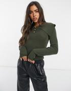 Vila Knitted Sweater With Exaggerated Collar In Green